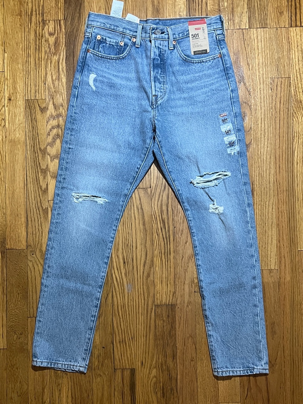 Levi's 501 Women's Jeans 28 Blue Medium Wash Denim Skinny High Rise Distressed